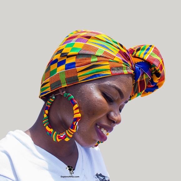 Matching Set: Africa Kente HeadWrap & XL Earring-7 - Picture 4 of 6